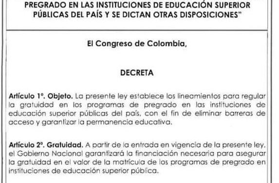 UN SUEÑO, UNA VISIÓN, UNA REALIDAD: LA GRATUIDAD DE LA EDUCACIÓN PÚBLICA SUPERIOR (Ley 2307 del 2023).