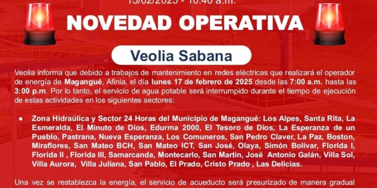 Corte de agua en Magangué por trabajos en redes eléctricas